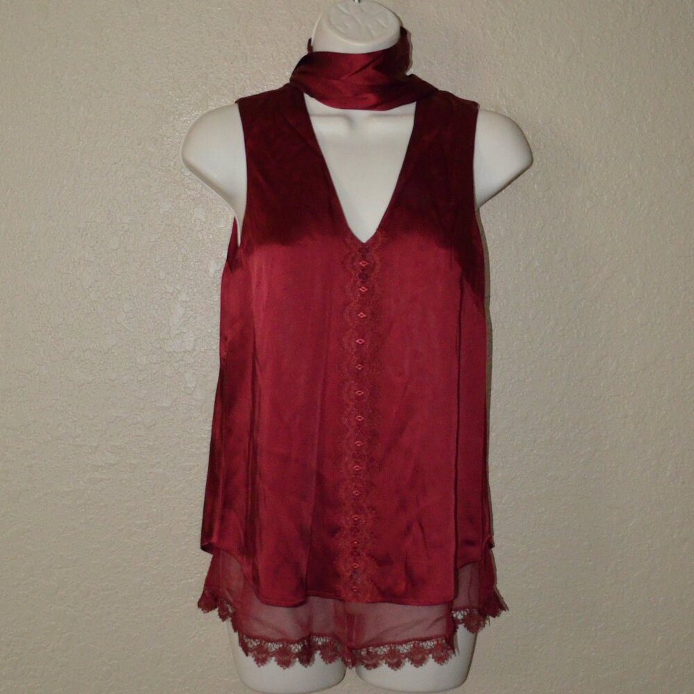 NWOT $295 Sz S Jonathan Simkhai Cranberry Red Sleeveless Neck Tie Blouse